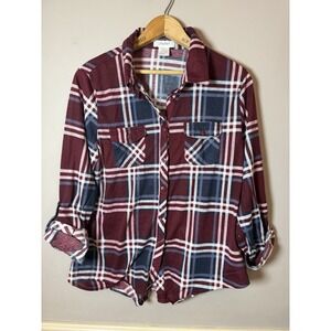 Love Potion Women Long Sleeve Button-Down Shirt Size XL blue and maroon